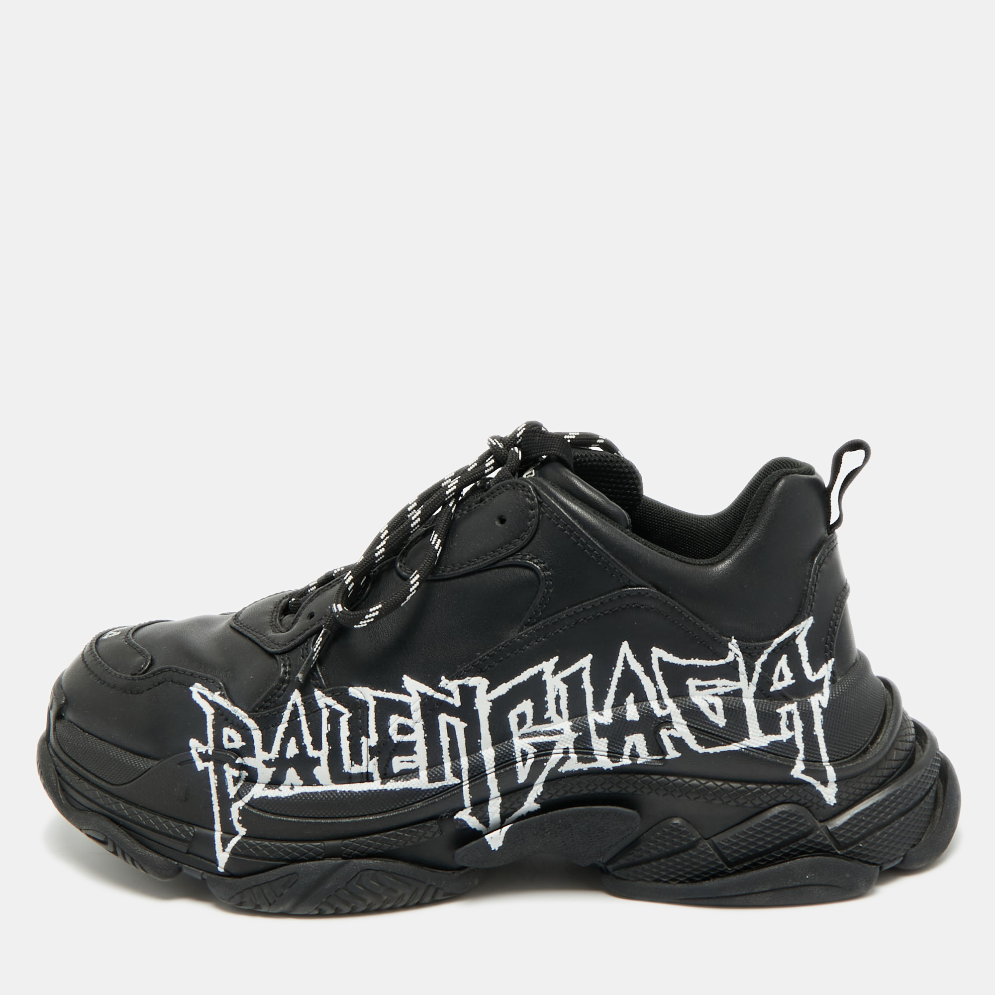 

Balenciaga Triple S DIY Metal Size  Black Faux Leather Low Top Sneakers