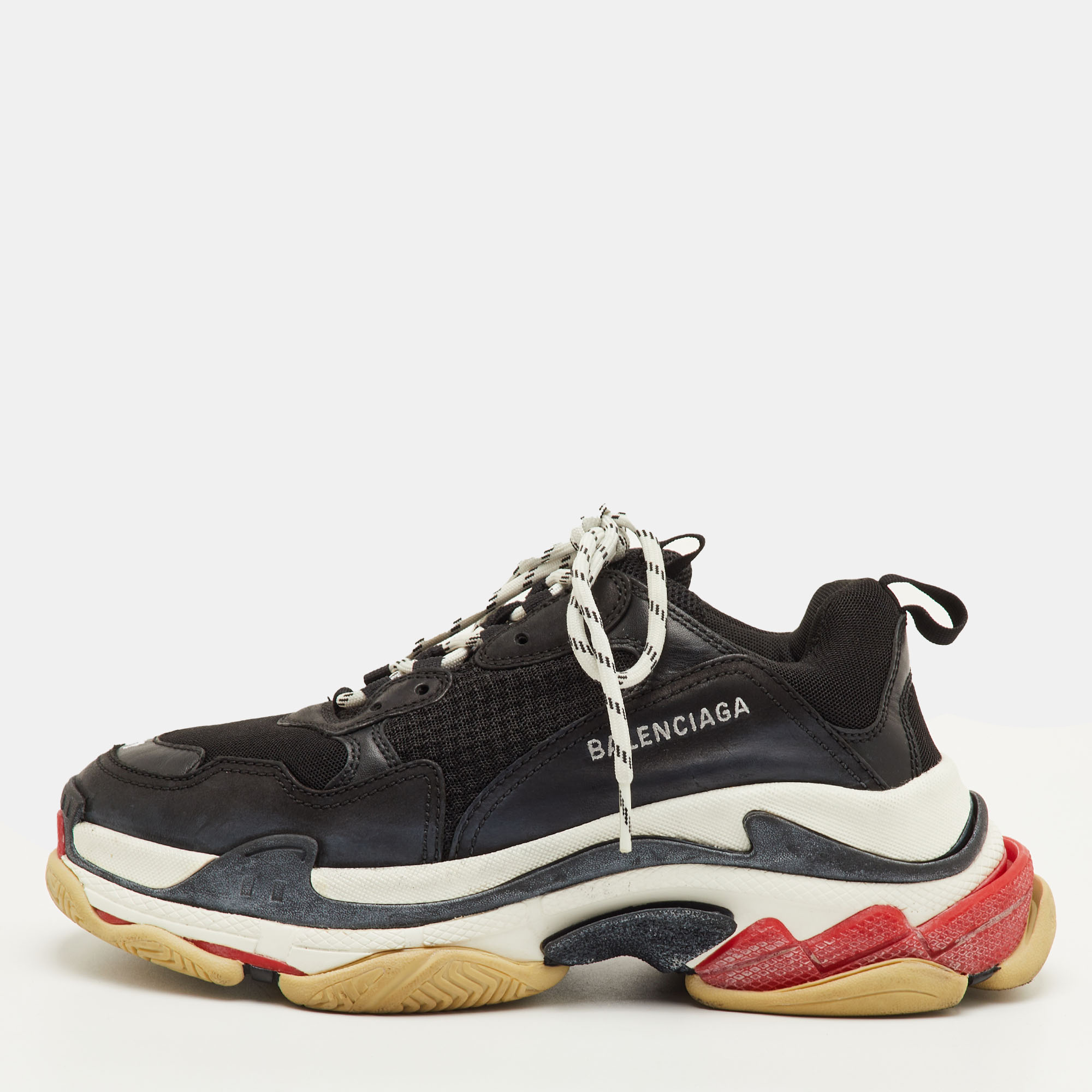 

Balenciaga Triple S Size  Black Faux Leather and Mesh Lace Up Sneakers