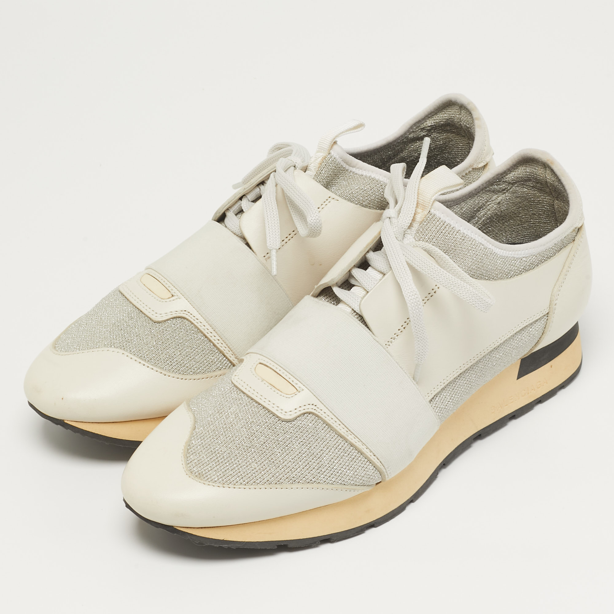 

Balenciaga Race Runner Size  Grey/White Knit Fabric and Leather Low Top Sneakers