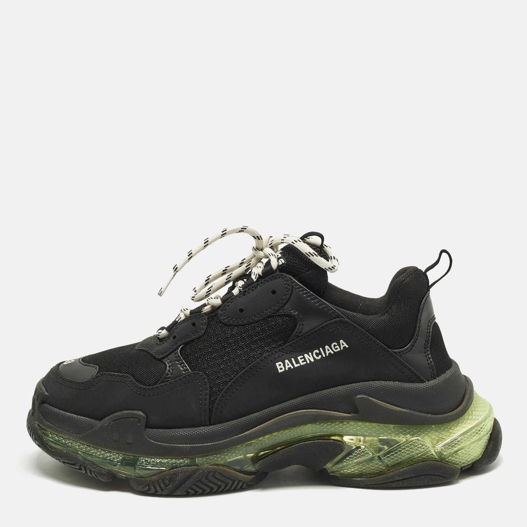 

Balenciaga Triple S Size  Black Faux Leather and Mesh Low Top Sneakers