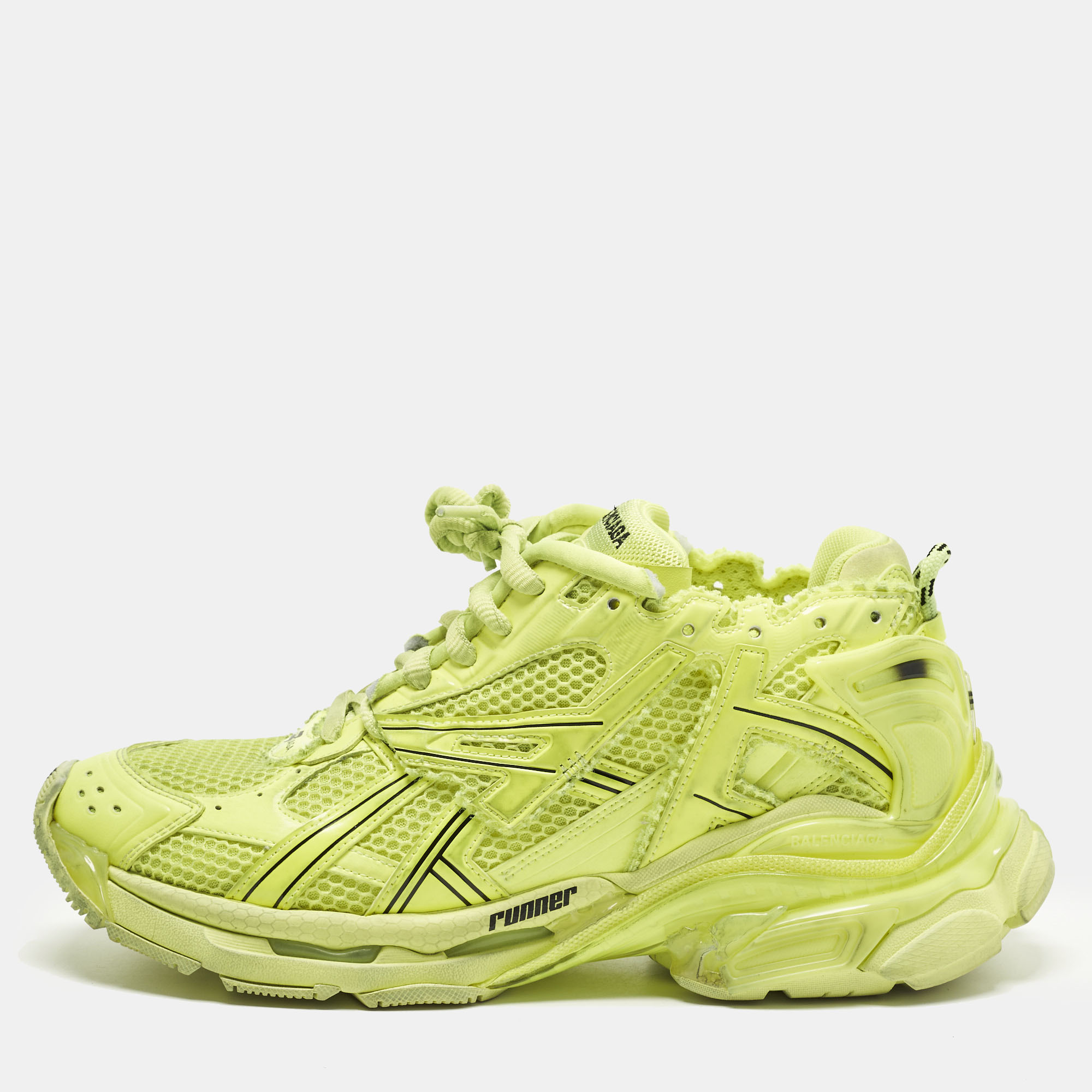 

Balenciaga Runner Size  Neon Green Faux Leather and Mesh Lace Up Sneakers