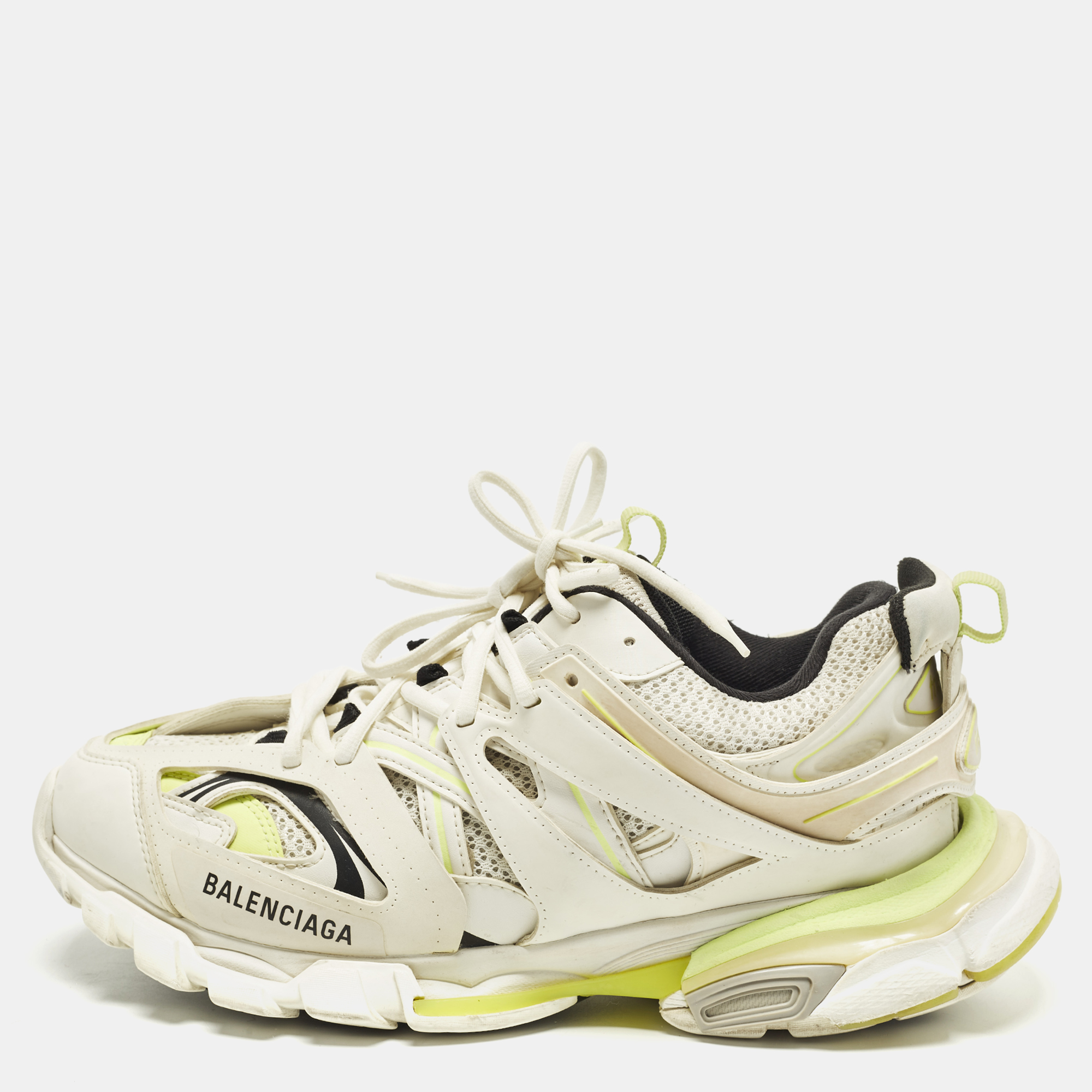 

Balenciaga Track Size  Two Tone Faux Leather and Mesh Lace Up Sneakers, White