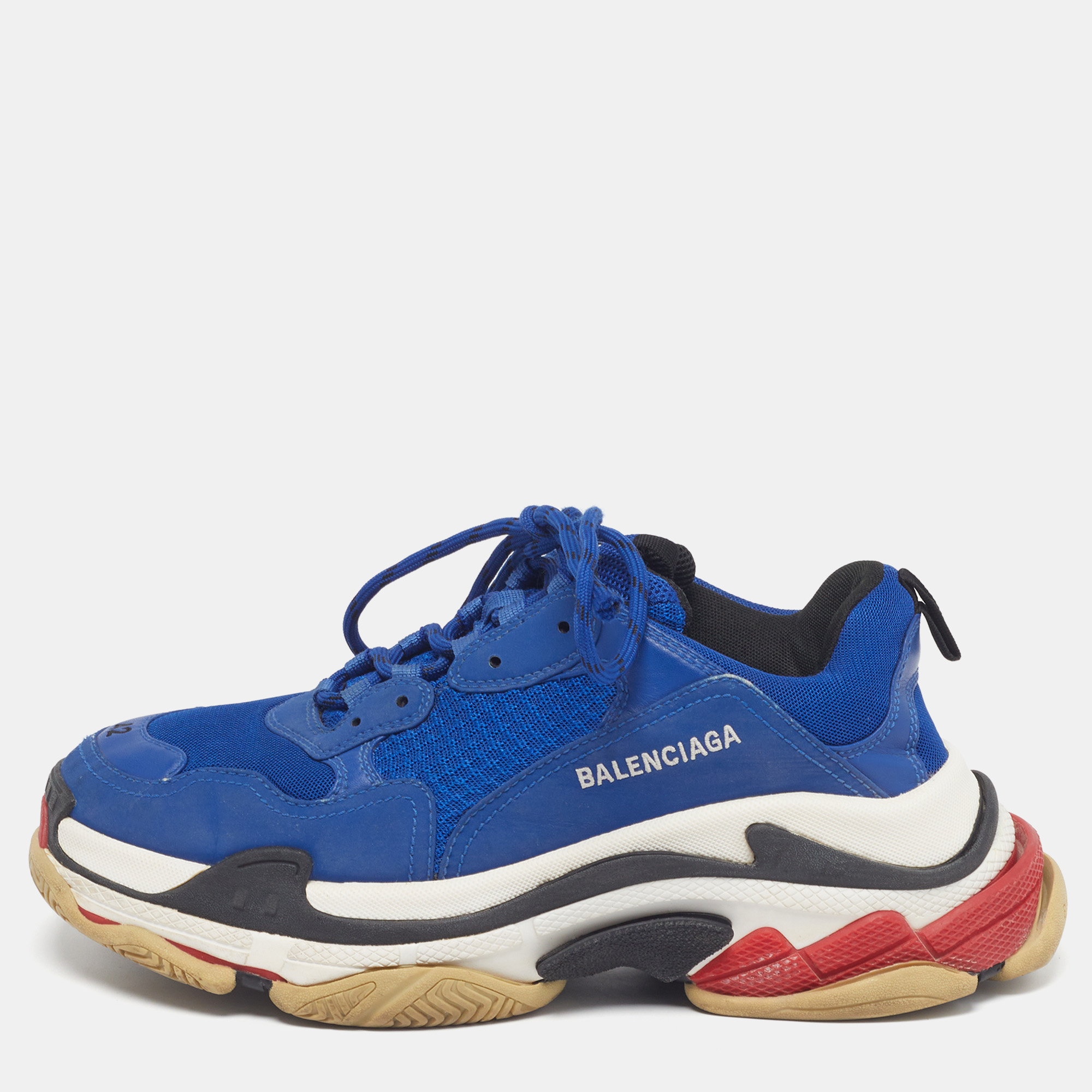 

Balenciaga Triple S Clear Size  Blue Mesh and Nubuck Leather Lace Up Sneakers