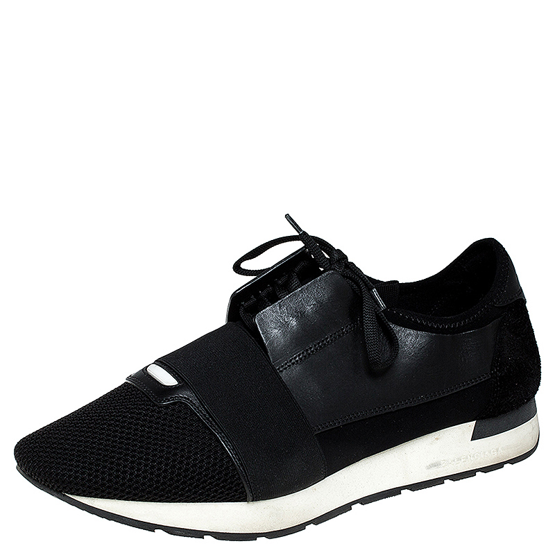 Balenciaga Black Leather, Suede And Mesh Race Runner Sneakers Size 44 ...