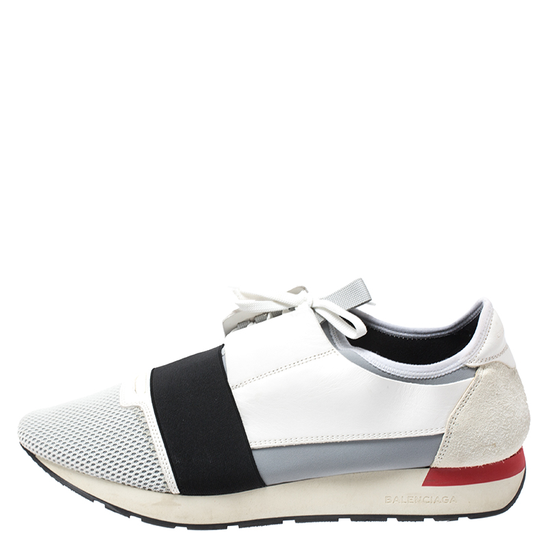 Balenciaga White/Black Suede Leather And Mesh Race Runner Sneakers Size