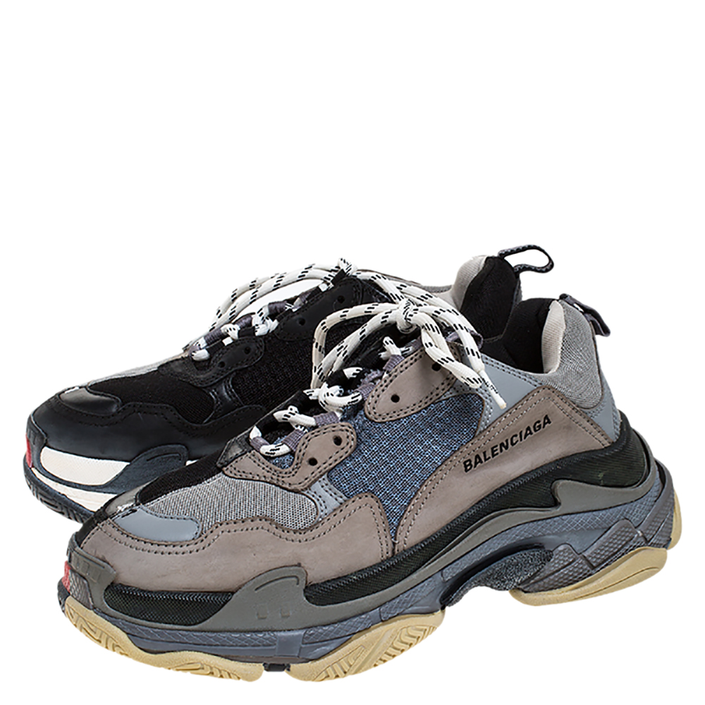 Balenciaga Grey/Black Mesh And Leather Triple S Low Top Sneakers