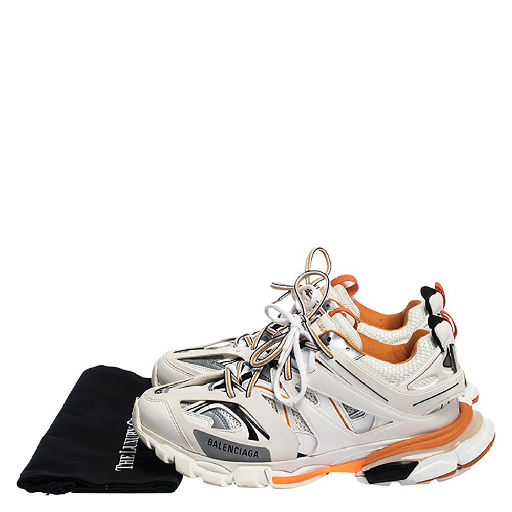 Balenciaga White/Orange Mesh Fabric and Leather Track Lace Up Sneakers ...
