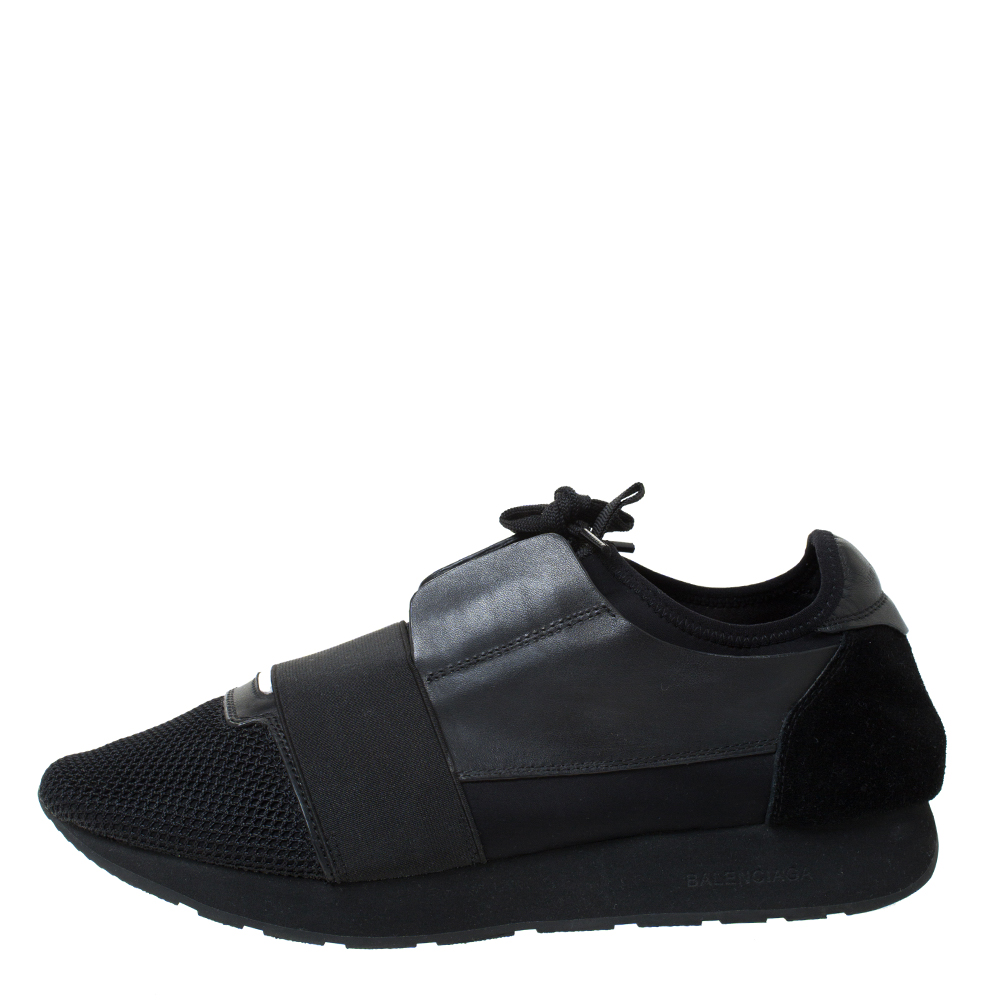 

Balenciaga Black Leather, Suede And Mesh Race Runner Sneakers Size