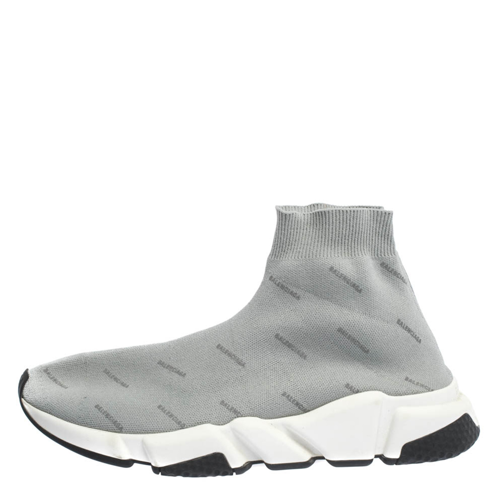 

Balenciaga Grey Logo Print Knit Speed Trainer Sneakers Size