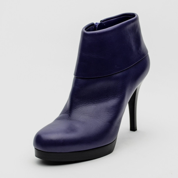 مملوكة مسبقًا Balenciaga Purple Leather Platform Ankle Boots Size 37