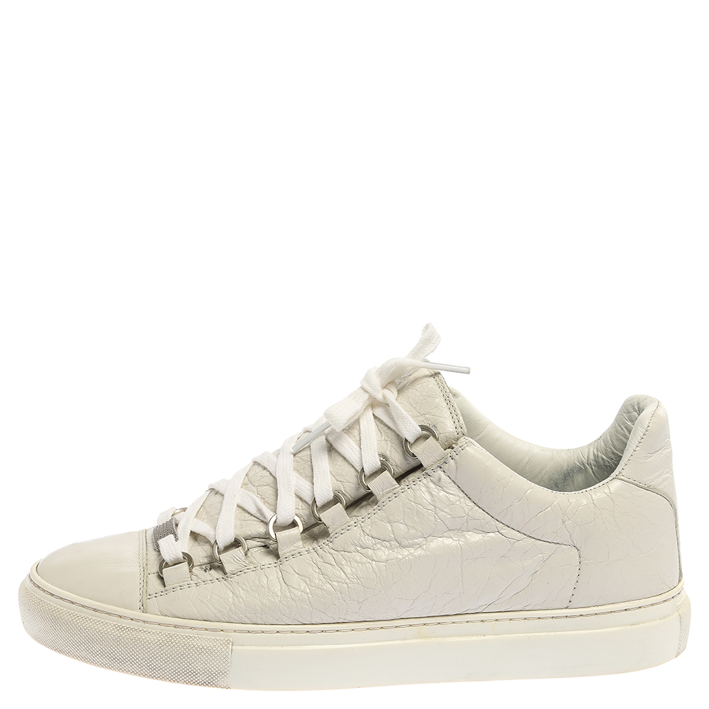 

Balenciaga White Crinkle Leather Arena Low Top Sneakers Size