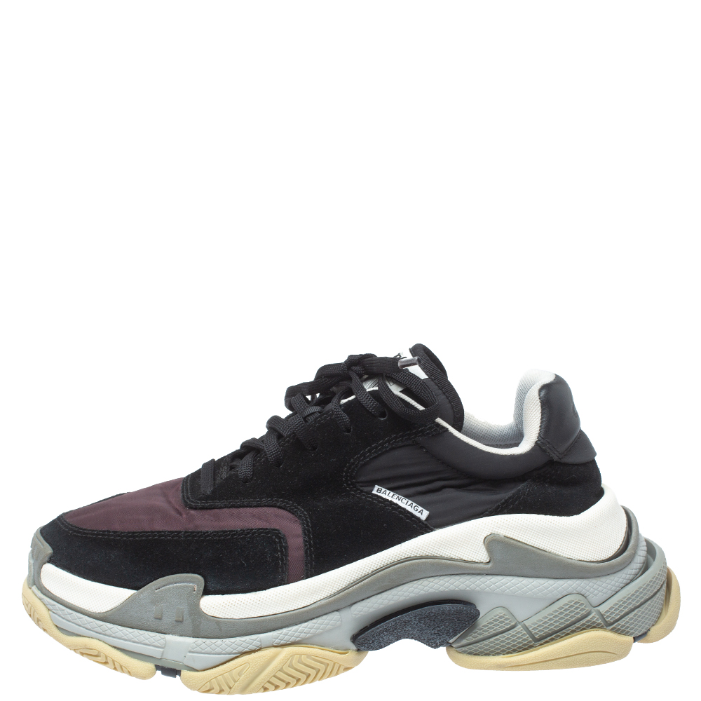 

Balenciaga Black/Burgundy Suede Leather And Fabric Triple S Low Top Sneakers Size