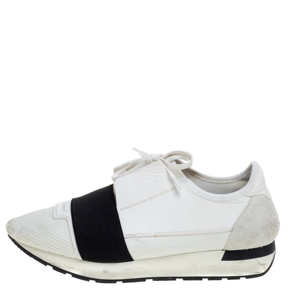 

Balenciaga White Mesh And Leather Race Runner Low Top Sneakers Size