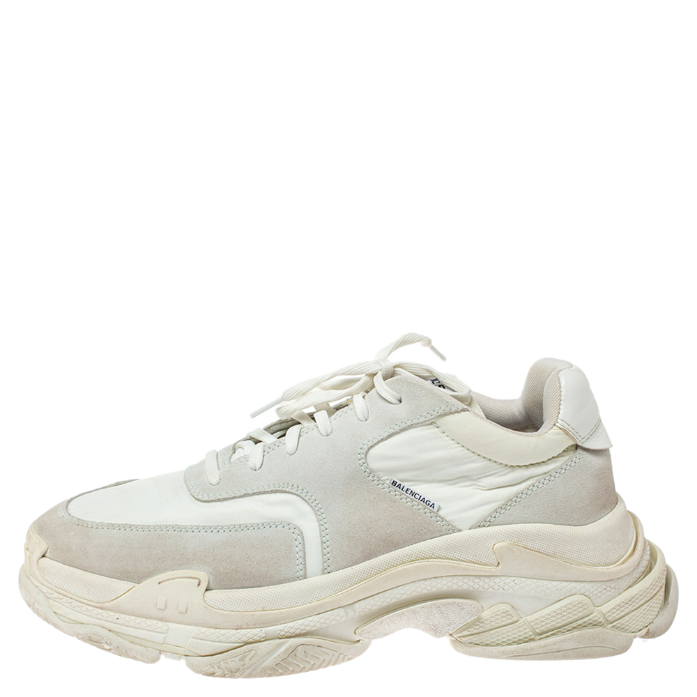 

Balenciaga White Nylon and Suede Leather Triple S Platform Sneakers Size