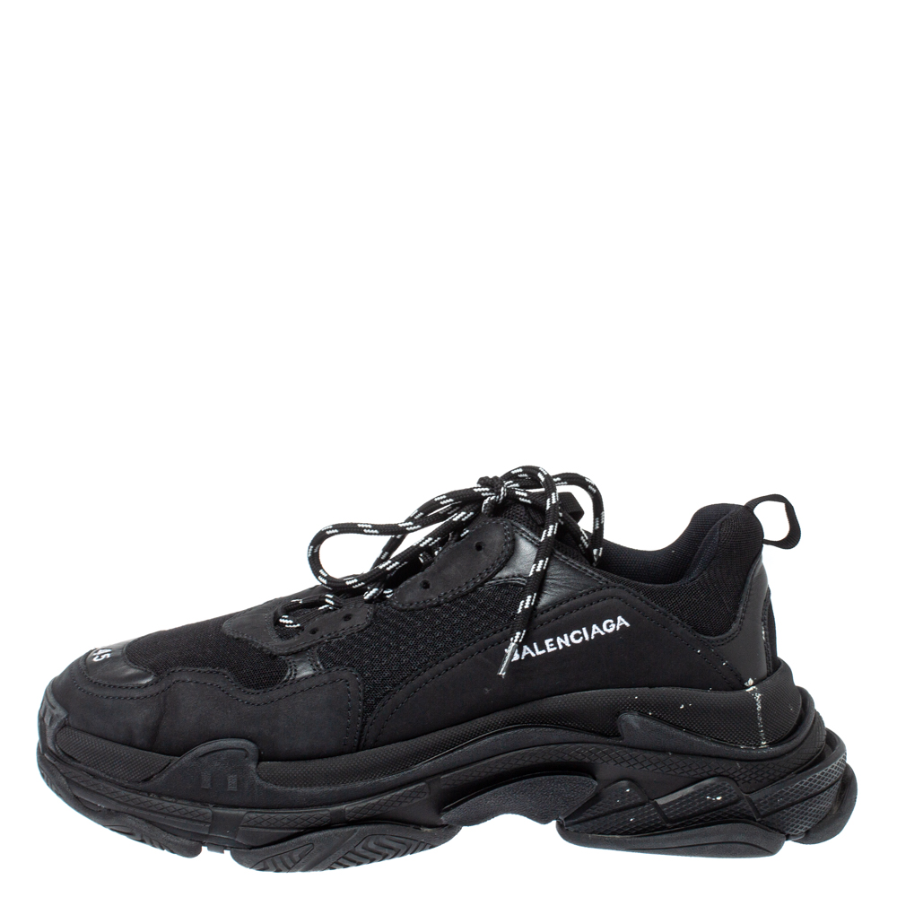 

Balenciaga Black Leather and Mesh Triple S Trainer Sneakers Size