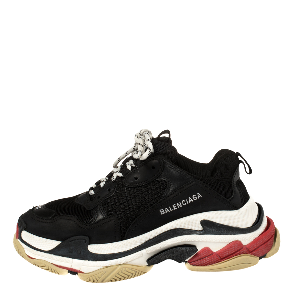 

Balenciaga Black Mesh And Leather Triple S Low Top Sneakers Size