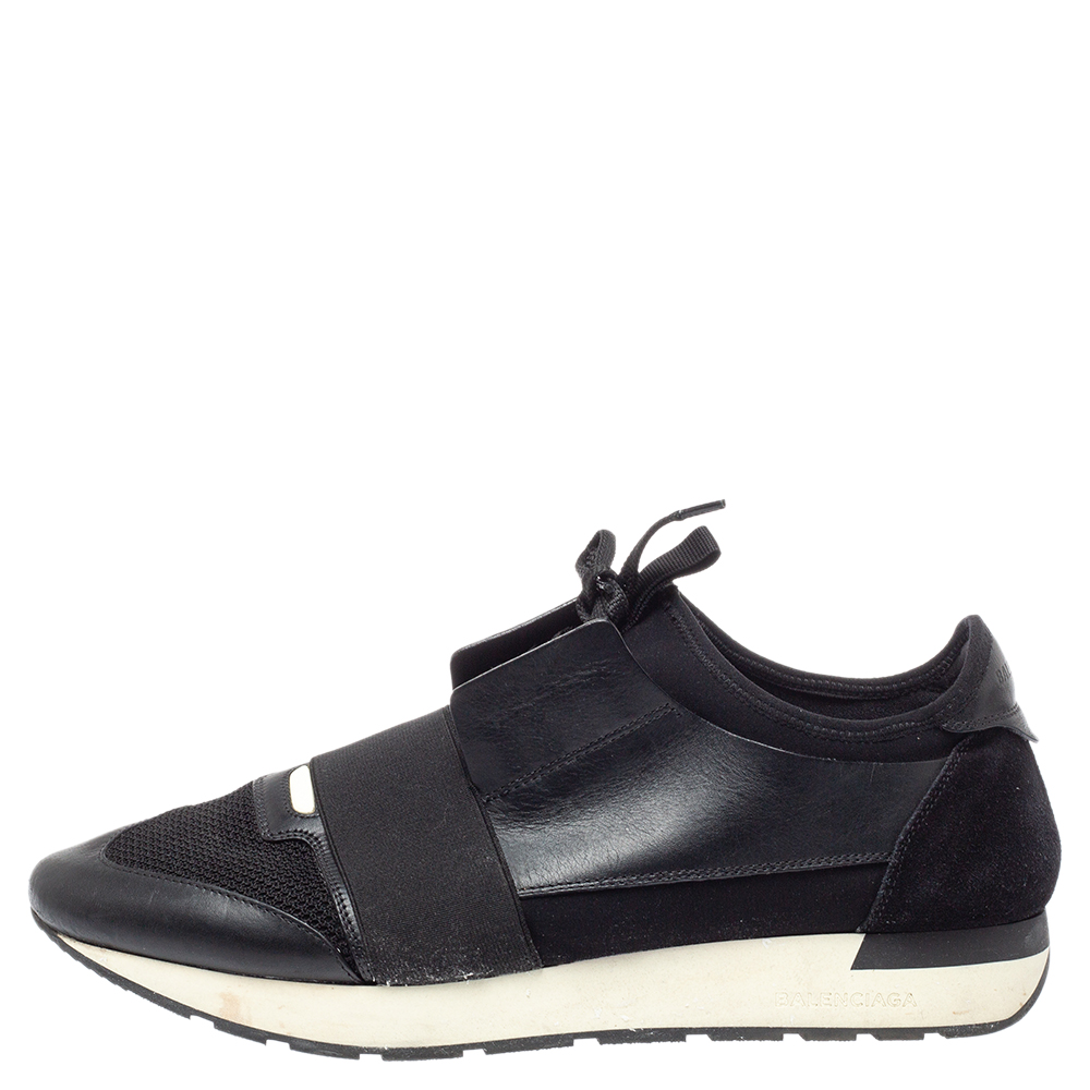 

Balenciaga Black Mesh And Leather Race Runner Low-Top Sneakers Size