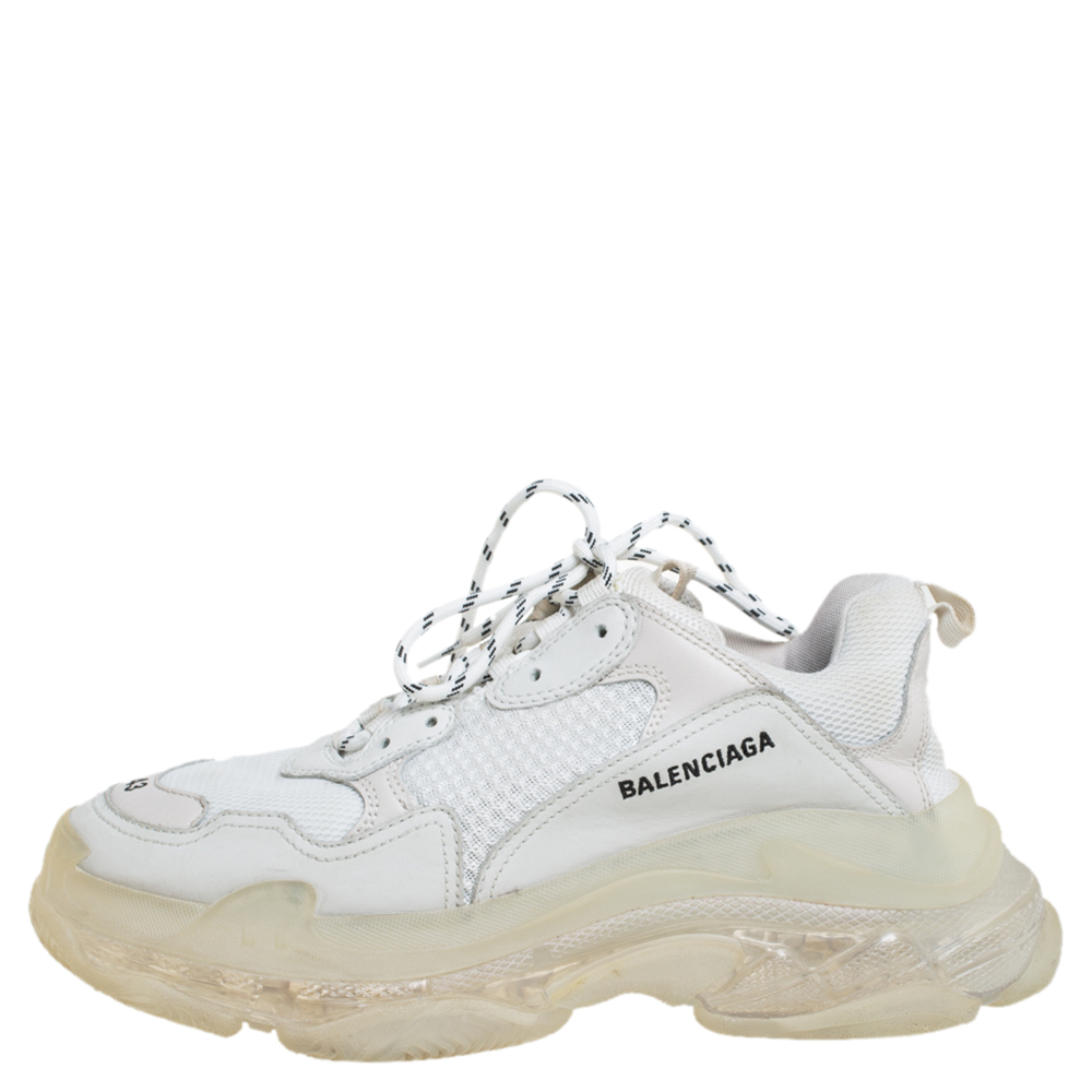 

Balenciaga Grey Leather And Mesh Triple S Clear Sole Sneakers Size