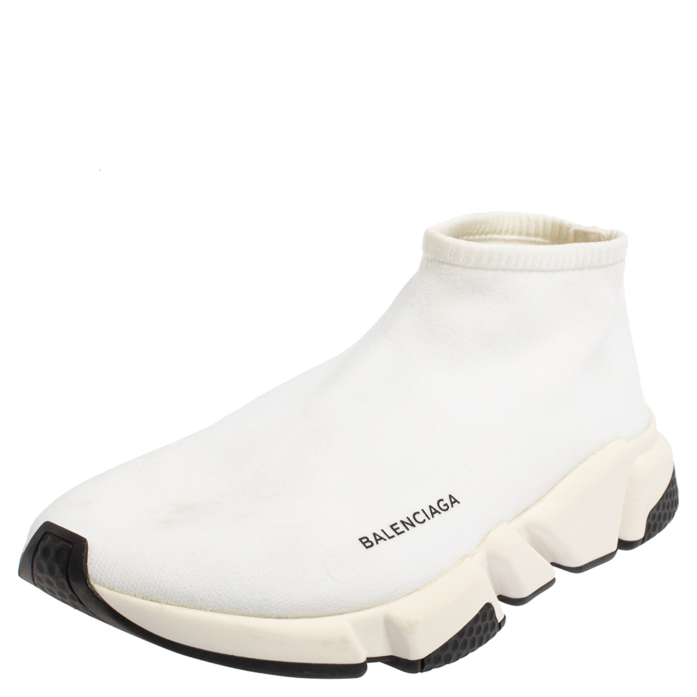 Pre-owned Balenciaga White Knit Fabric Speed Sneakers Size 44