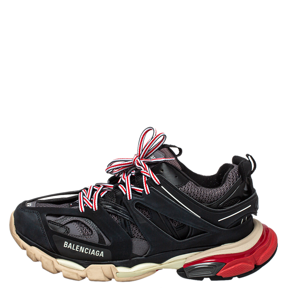 

Balenciaga Black/Grey Mesh And Synthetic Leather Track Low Top Sneakers Size