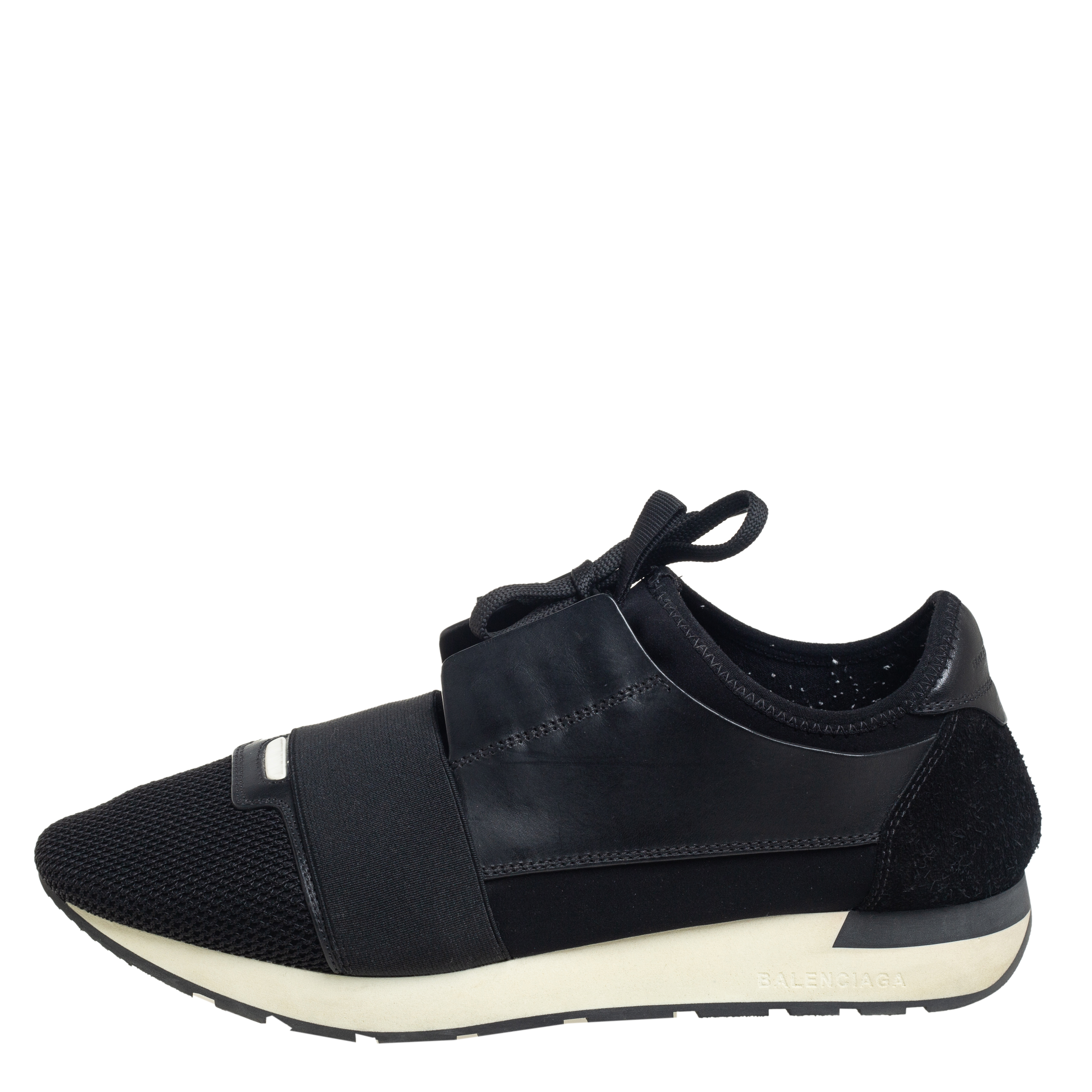 

Balenciaga Black Mesh And Leather Race Runner Low Top Sneakers Size