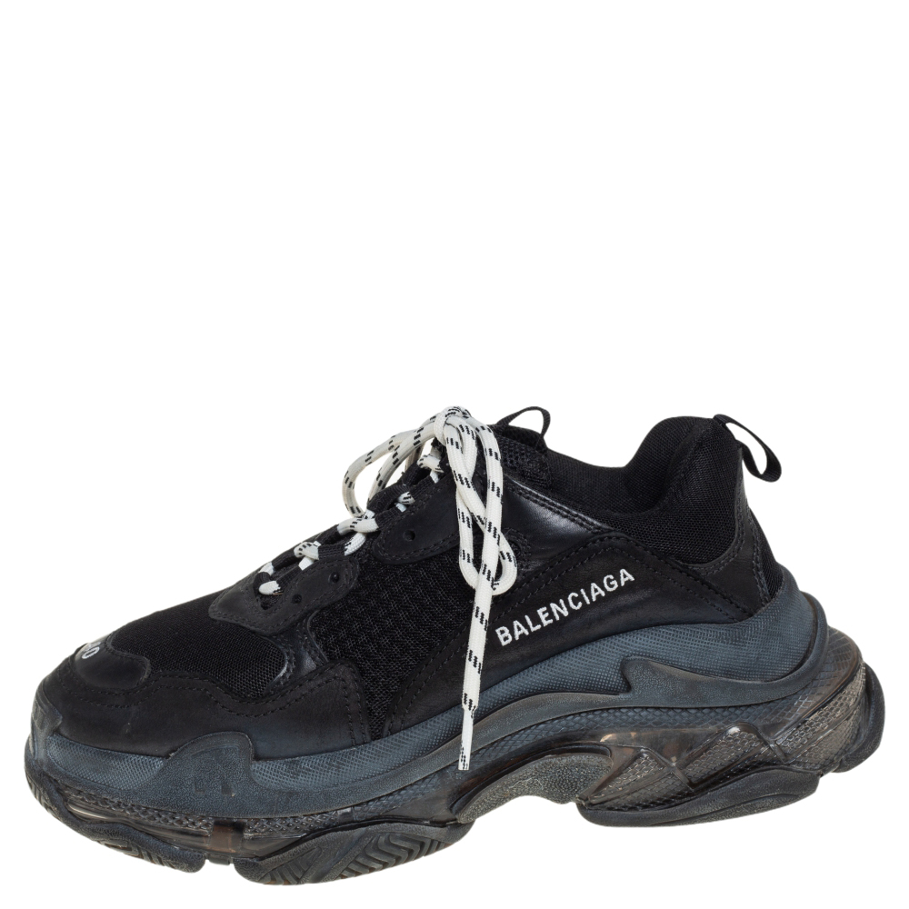 

Balenciaga Black Leather and Mesh Triple S Sneakers Size