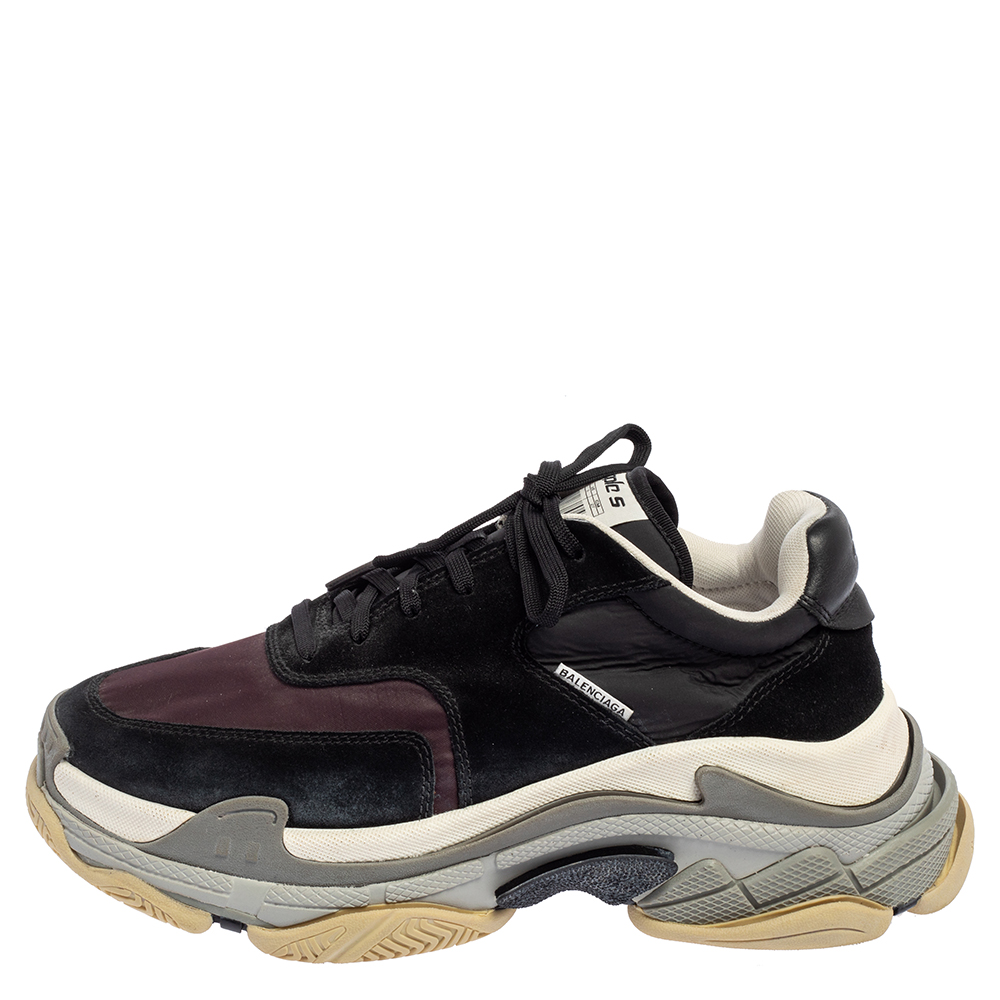 

Balenciaga Burgundy/Black Nylon And Suede Triple S Sneakers Size