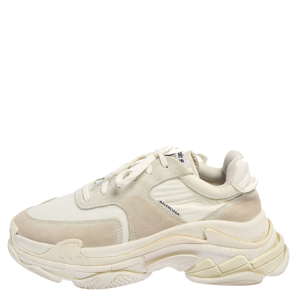 

Balenciaga White Nylon And Suede Triple S Sneakers Size