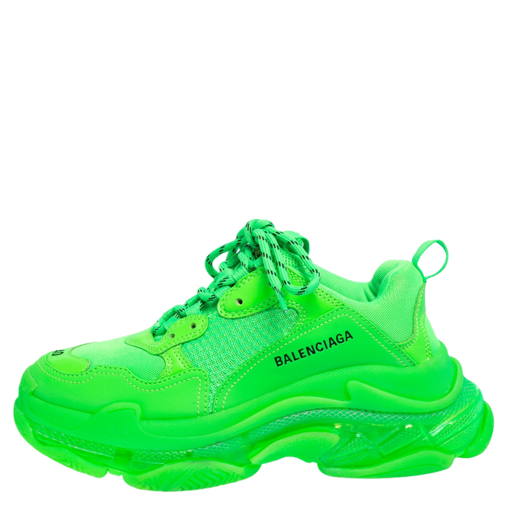 

Balenciaga Bright Green Leather And Mesh Triple S Sneakers Size