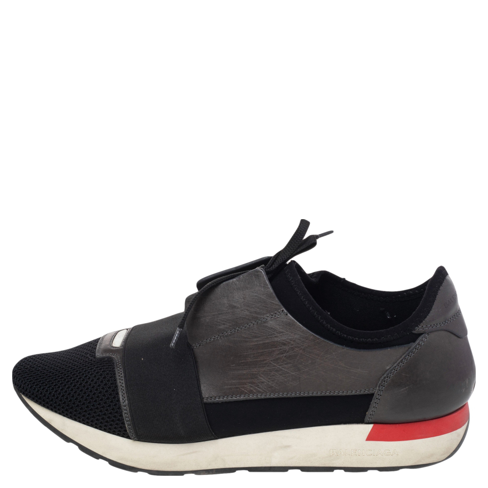 

Balenciaga Black Mesh And Leather Race Runner Low Top Sneakers Size