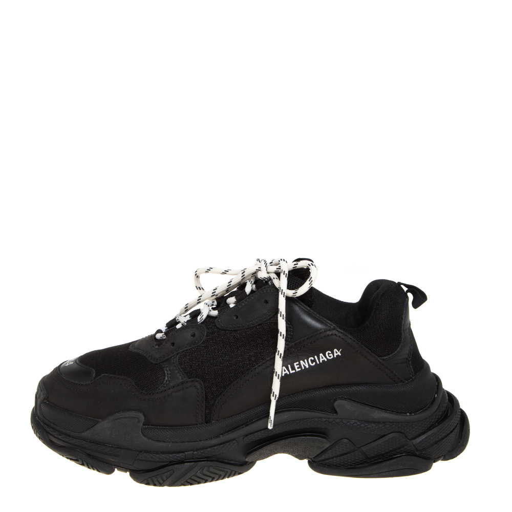 

Balenciaga Black Leather and Mesh Triple S Sneakers Size