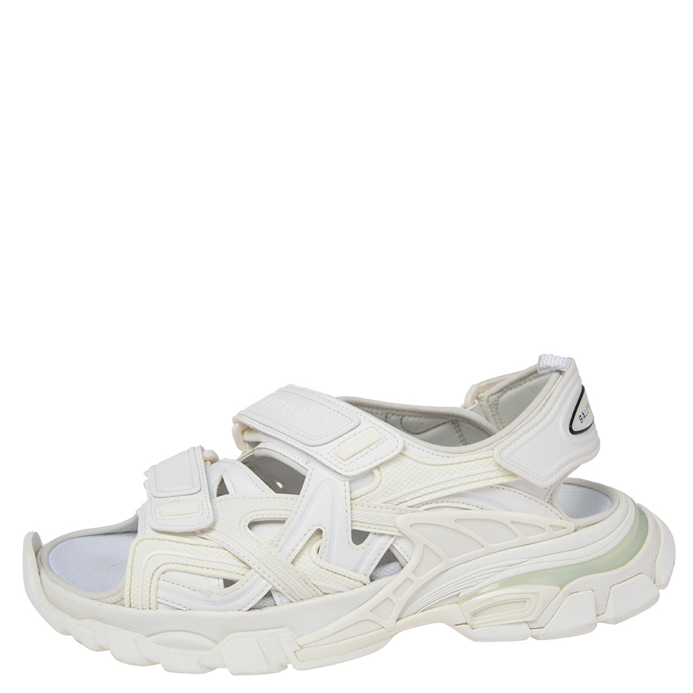 

Balenciaga White Leather Rubber Track Sandals Size