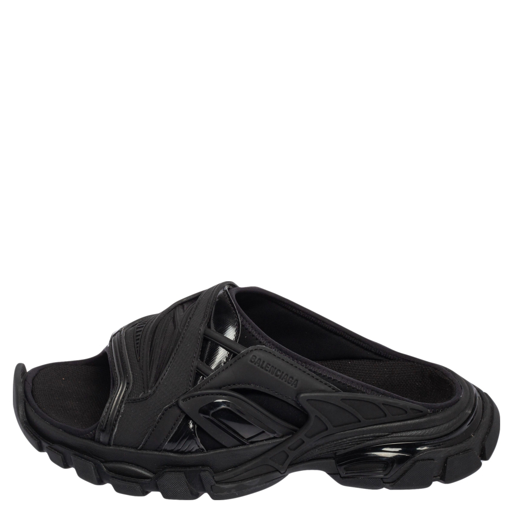 

Balenicaga Black Neoprene and Leather Track Slide Sandals Size