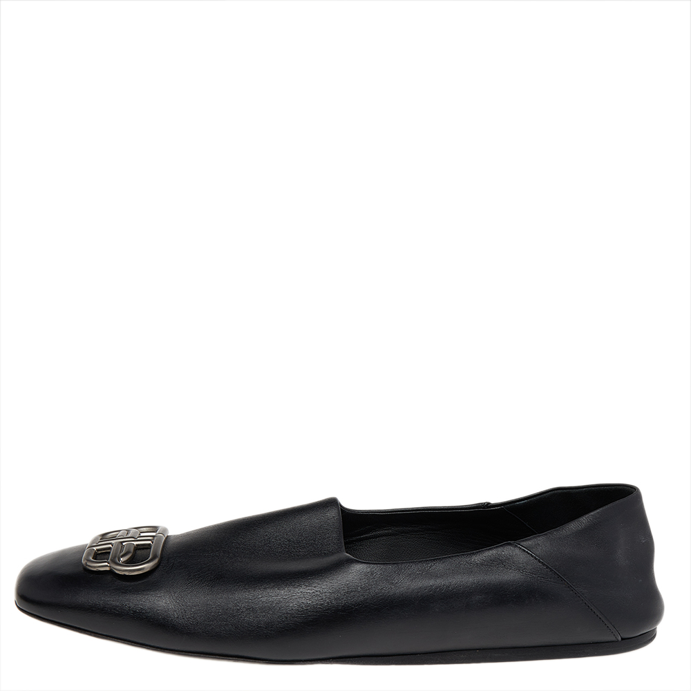 

Balenciaga Black Leather BB Slip On Loafers Size