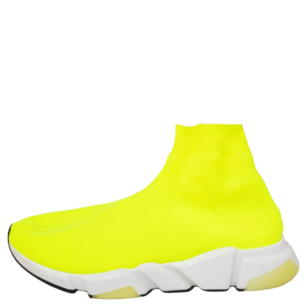 

Balenciaga Neon Green Knit Fabric Speed Trainer Slip On Sneakers Size