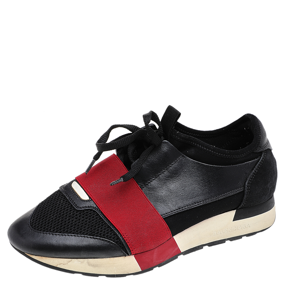 

Balenciaga Black/Red Leather, Mesh and Neoprene Race Runner Sneakers Size