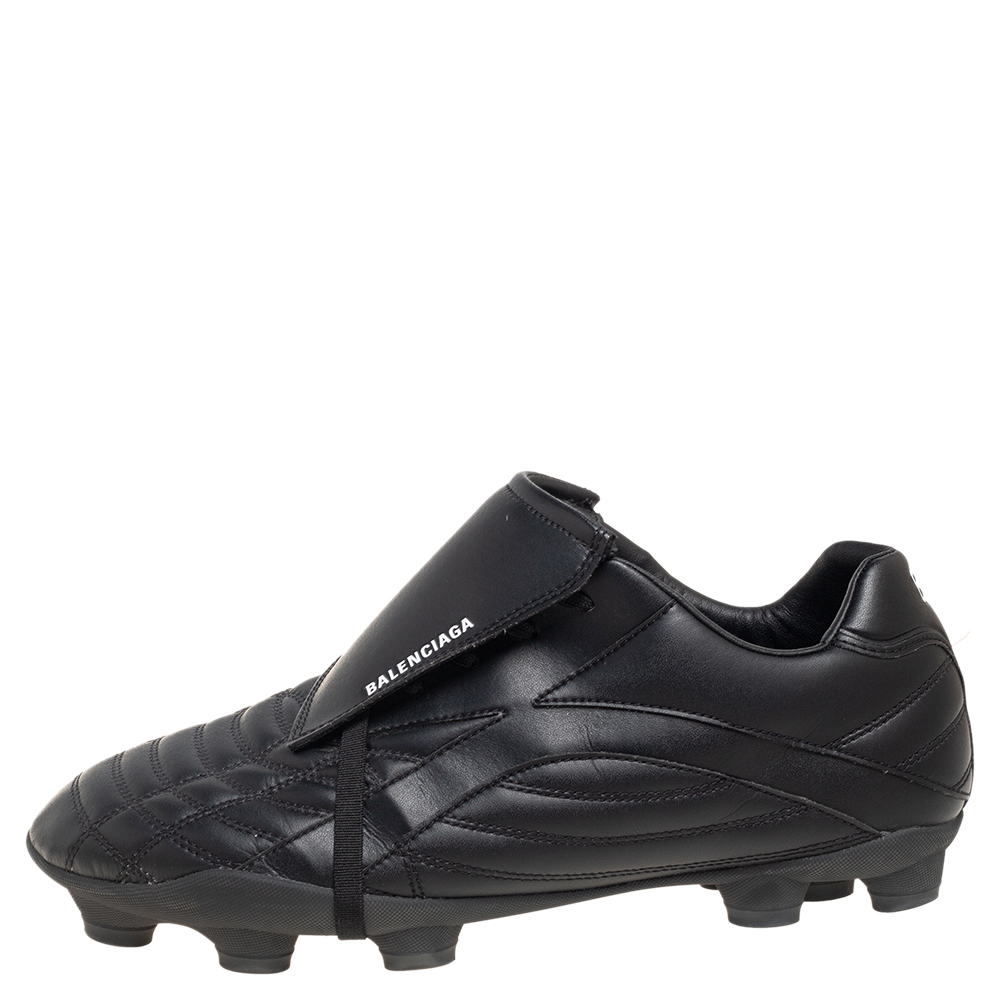 

Balenciaga Black Leather Logo Print Soccer Sneakers Size