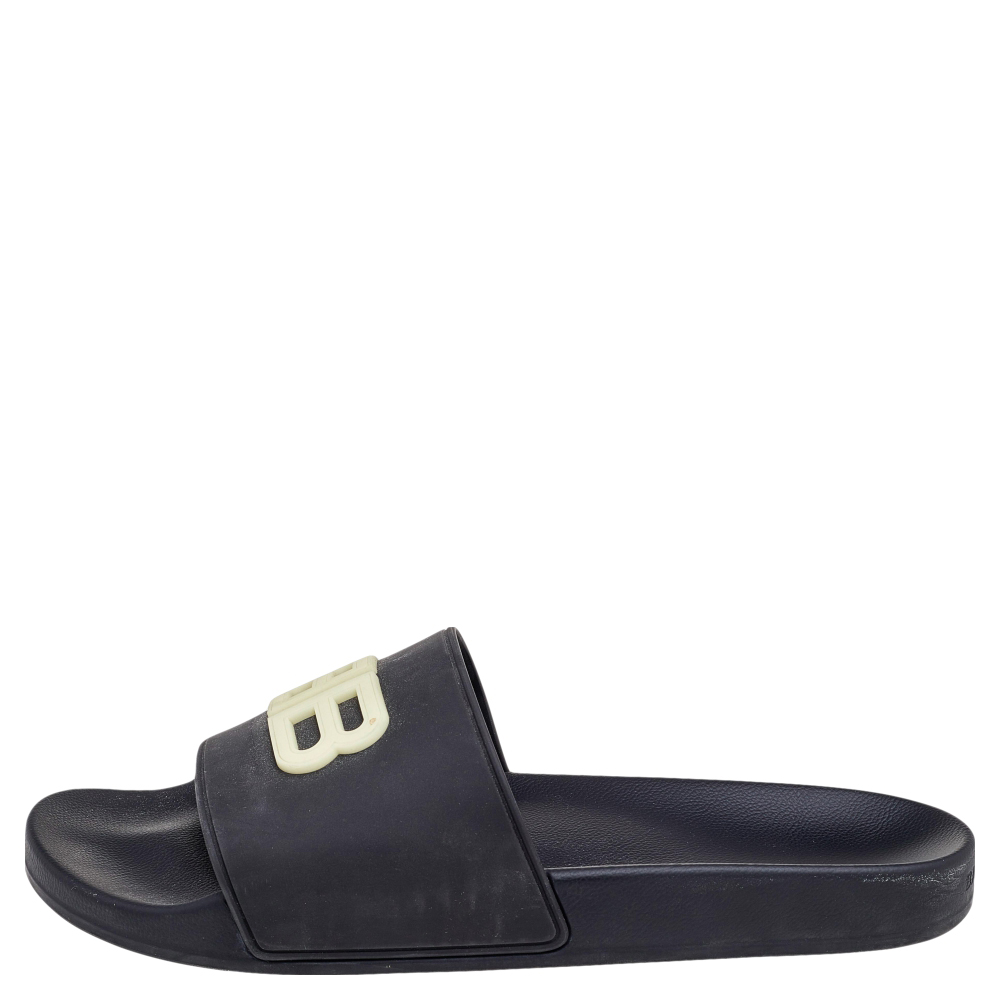 

Balenciaga Black Rubber BB Logo Slide Sandals Size