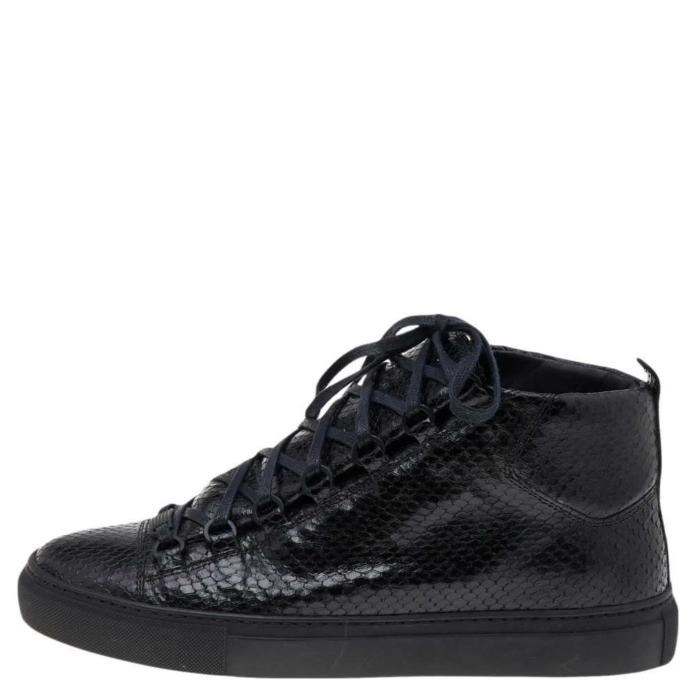 

Balenciaga Black Python Embossed Leather Arena High Top Sneakers Size