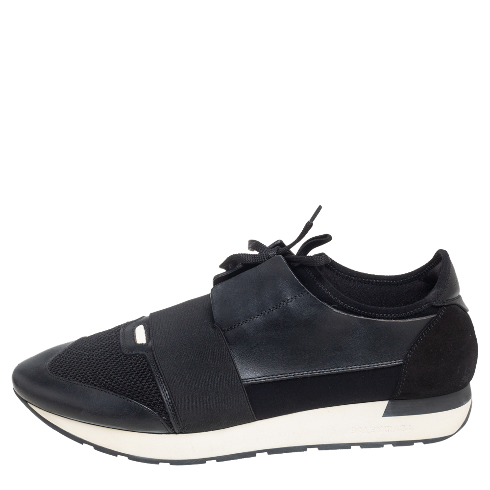

Balenciaga Black Mesh, Suede, & Leather Race Runner Low Top Sneakers Size