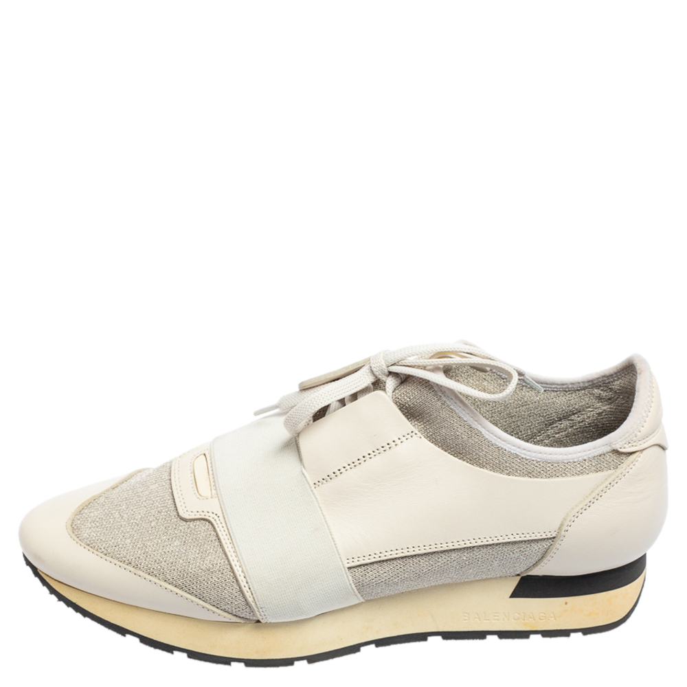 

Balenciaga Cream/Grey Fabric And Leather Race Runner Sneakers Size