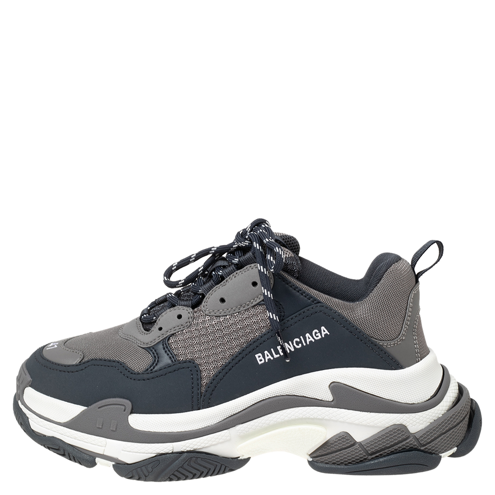 

Balenciaga Grey Mesh and Leather Triple S Sneakers Size