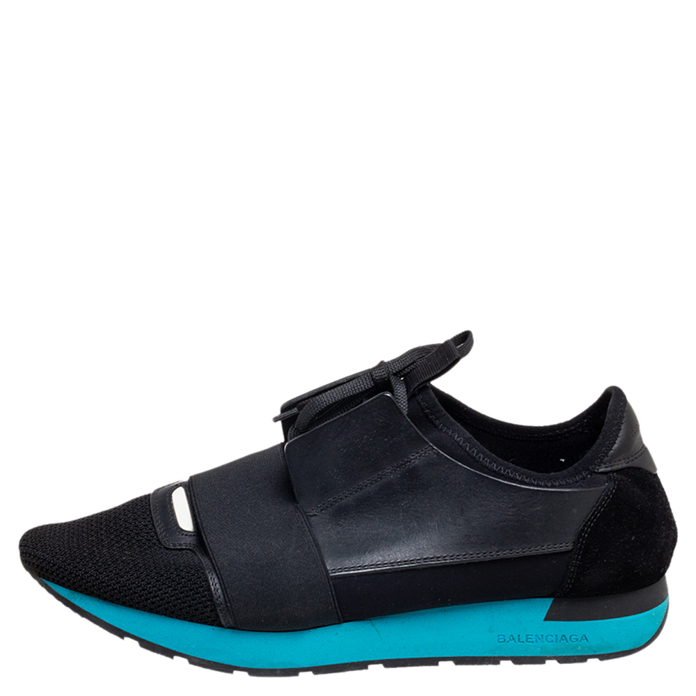 

Balenciaga Black Mesh And Leather Race Runner Sneakers Size