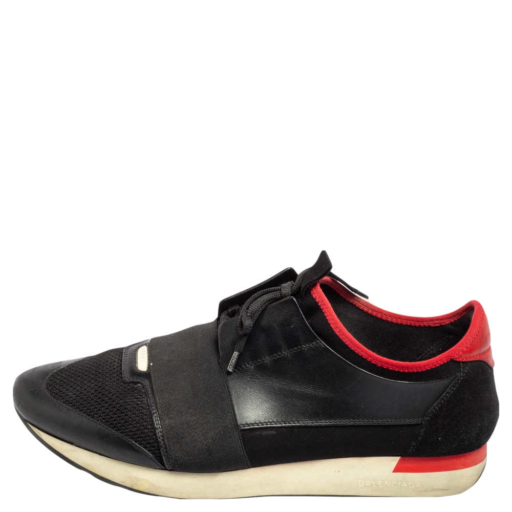 

Balenciaga Black Mesh And Leather Race Runner Low Top Sneakers Size