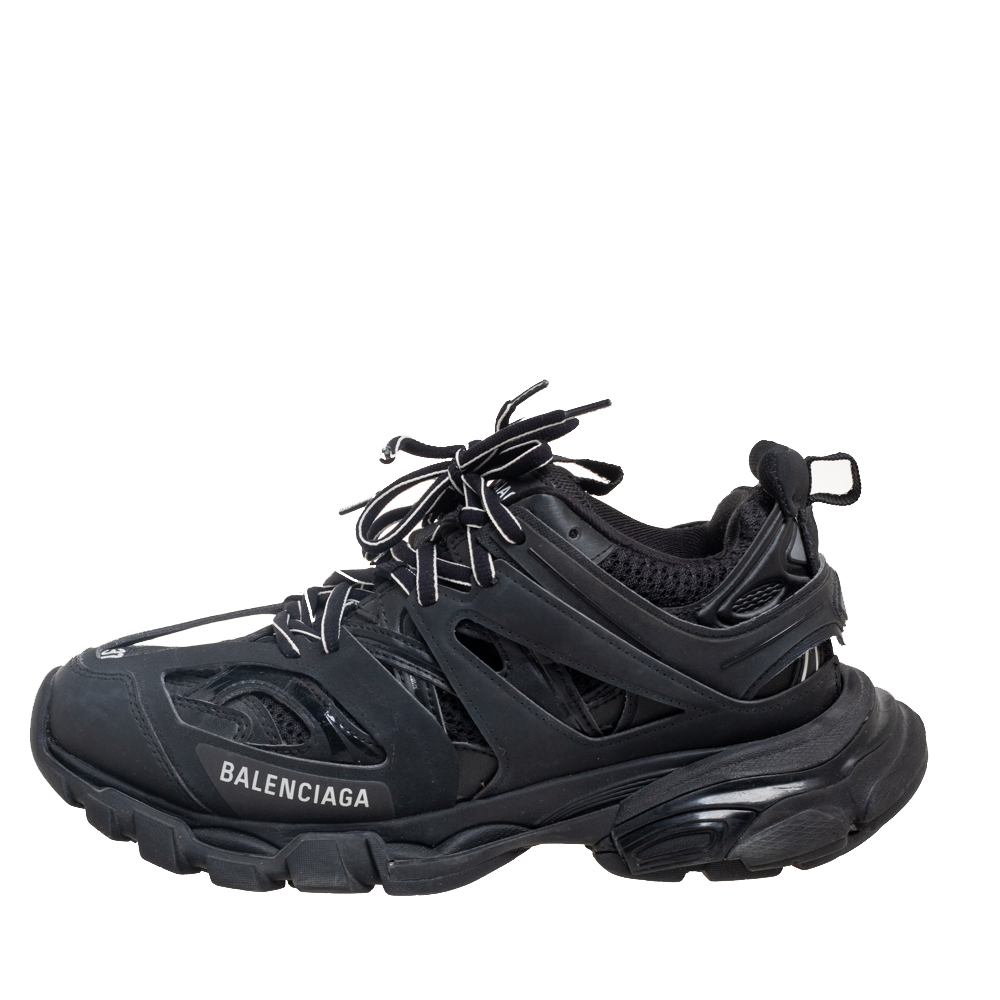 

Balenciaga Black Leather And Mesh Track 2 Open Sneakers Size