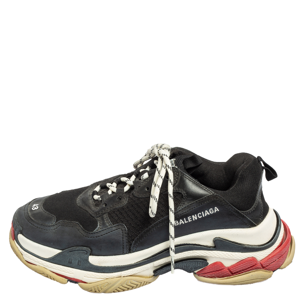 

Balenciaga Black Leather And Mesh Triple S Sneakers Size