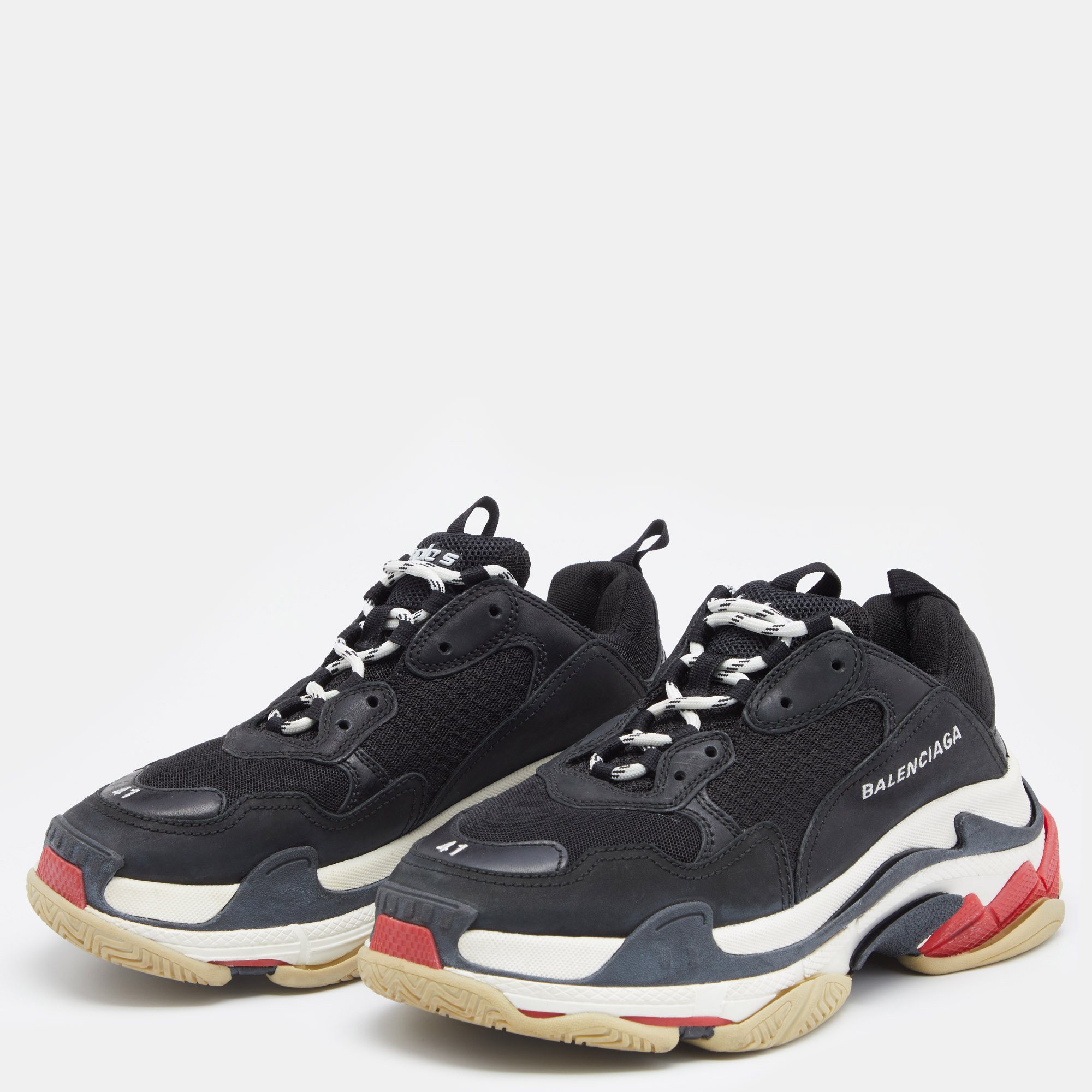 

Balenciaga Black Nubuck Leather And Mesh Triple S Sneakers Size