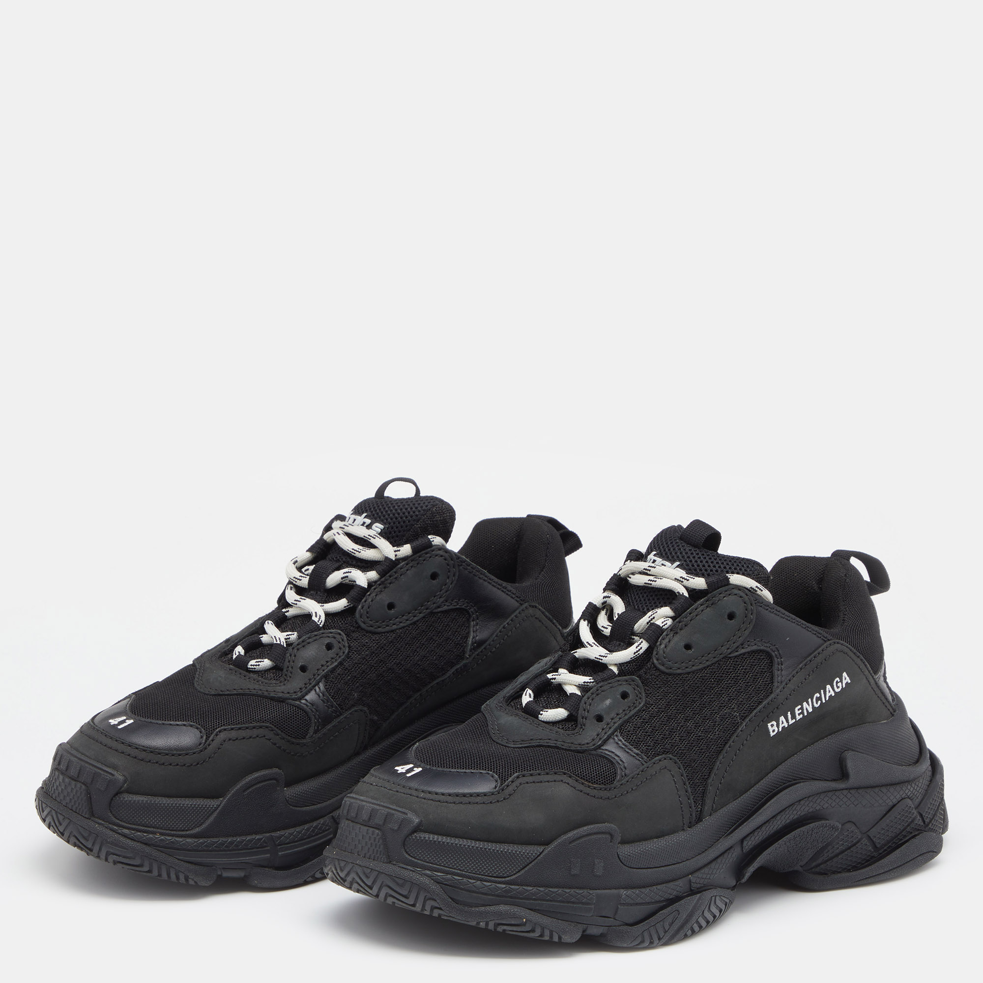 

Balenciaga Black Nubuck Leather And Mesh Triple S Sneakers Size