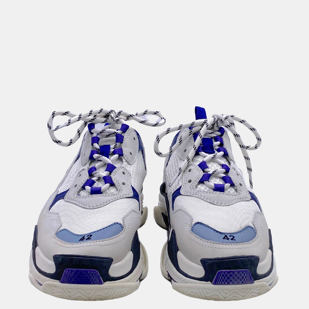 

Balenciaga White/Blue Suede, Mesh and Leather Triple S Sneakers Size EU