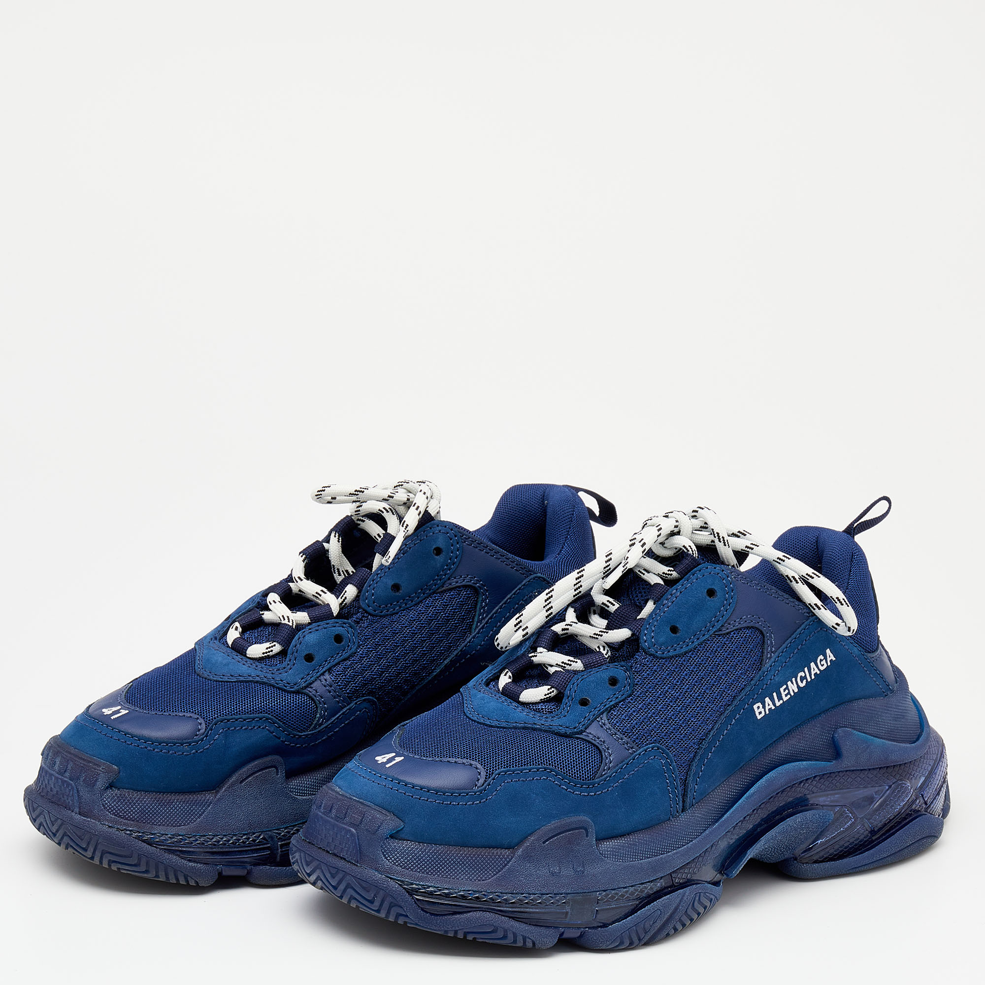 

Balenciaga Blue Leather And Mesh Triple S Clear Sneakers Size